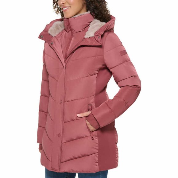 NWoT Andrew Marc Women's Faux Fur Hooded Walker Jacket Rose Size L $180 6C028 - Picture 3 of 5